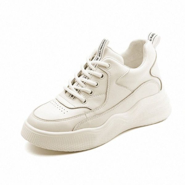 

womens white sneakers genuine leather hidden heel chunky sneakers for woman platform shoes 2019 spring autumn shoes sneaker s6vm#, Black