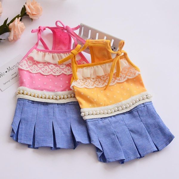 

dog apparel summer jean dress lace pet clothes tutu skirt cat puppy 2 colour