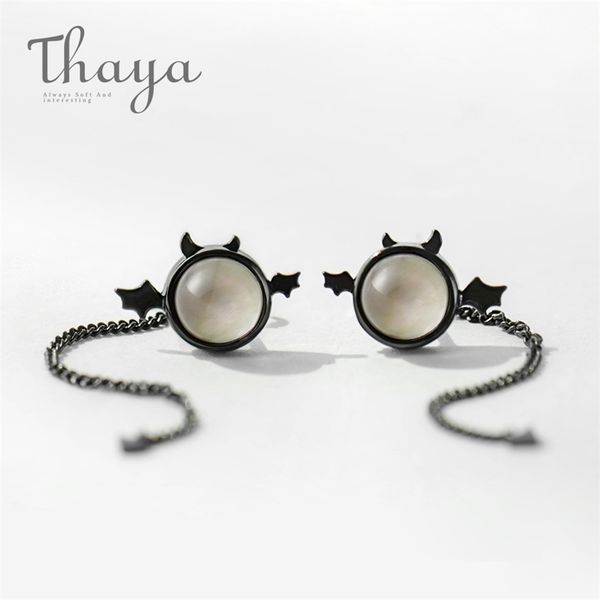 

thaya originals little devil s925 sterling silver black ear stud female drop long tail mini rings for women gift 210625, Golden;silver