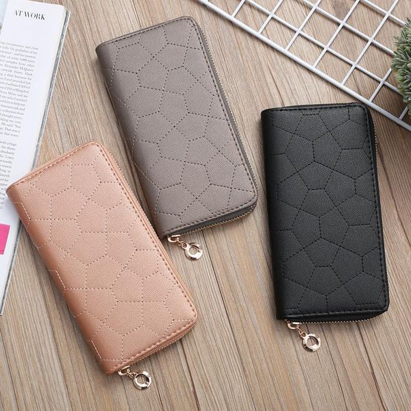 

wallets fashion zipper multi card position solid color embroidery long section european style lychee pattern handbag simple, Red;black