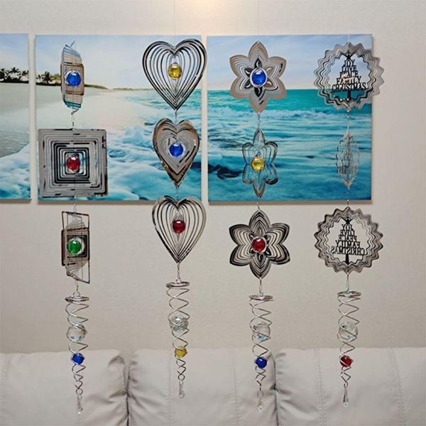 

decorative objects & figurines 3d heart flower rotating wind chimes geometric hanging spinner crafts ornaments indoor outdoor garden yard de