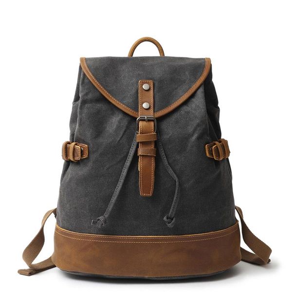 

backpack retro men women waterproof canvas leather backpacks lapdaypacks large capacity teenage student school bags travel rucksack