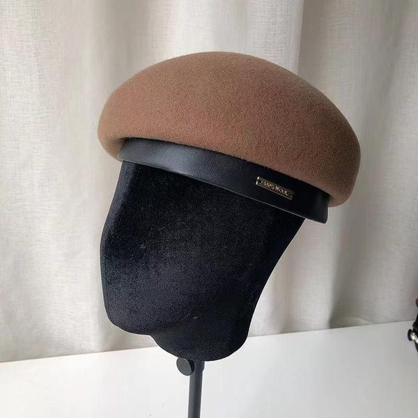 

stingy brim hats classic ladies beret hat fancy wool pu leather felt warmer winter cap black fedora fascinator cloche, Blue;gray