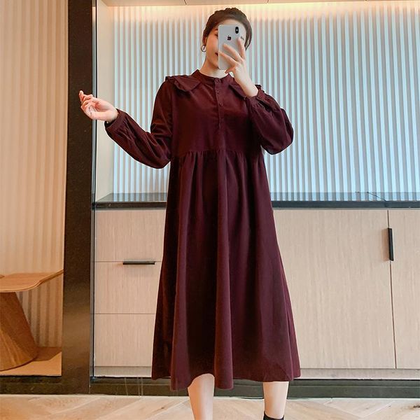 

maternity dresses 1903# clothes spring autumn cotton long sleeve loose stylish dress for pregnant women mom, White