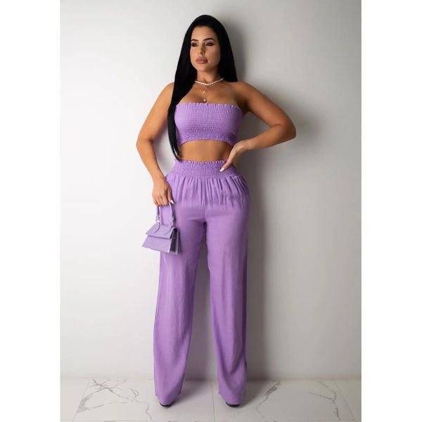 

cutubly solid crop and trousers two piece set strapless two piece sets for women summer fashion set women, Gray