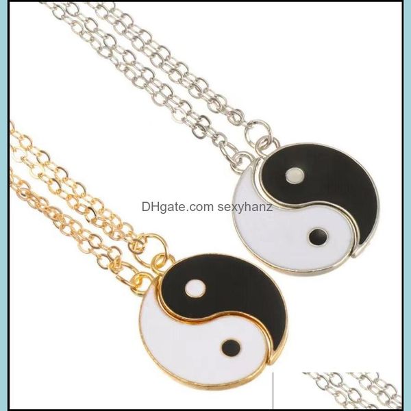 

pendant necklaces & pendants jewelry s2560 fashion freinds black white patchwork tai chi gossip necklace lovers 2pcs/set drop delivery 2021, Silver