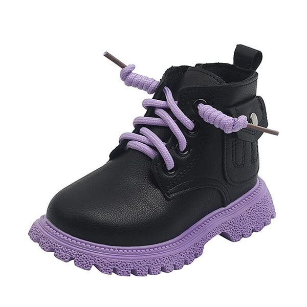 

boots autumn patent leather ankle boys girls fashion non-slip soft waterproof and lightweight lacing up toddler short, Black;grey