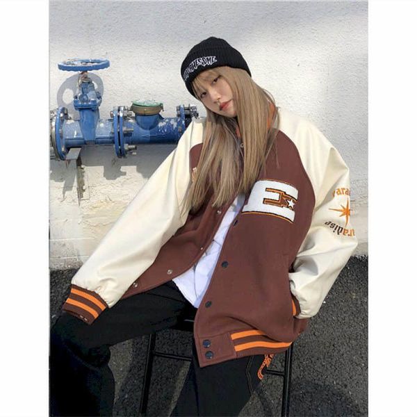 

women's jackets woman bomber jacket embroidery men's coat harajuku baseball autumn oversized hiphop varsity jackes streetwear, Black;brown