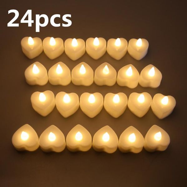 

24pcs heart shape simulation led mini electronic candle valentine's day colorful flameless wedding home night light party decor
