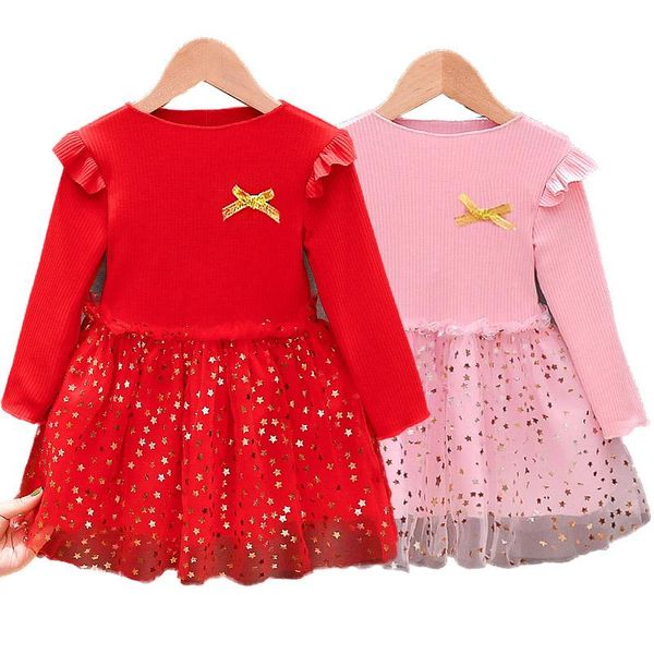 

girl's dresses girls dress long sleeve red ball party 1-5y princess, Red;yellow