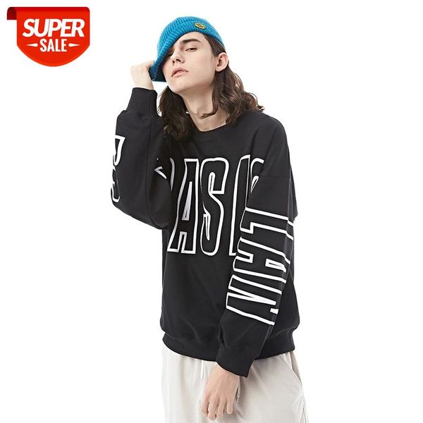 

2021 new fashionable youth letters printed streetwear hip hop men's o-neck pullover sweatshirts casual loose male #ir2k, Black