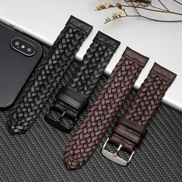 

watch bands 22mm 20mm luxury woven leather strap for samsung galaxy band 42mm/46mm/active 2 1 40mm 44mm bracelet black brown belt