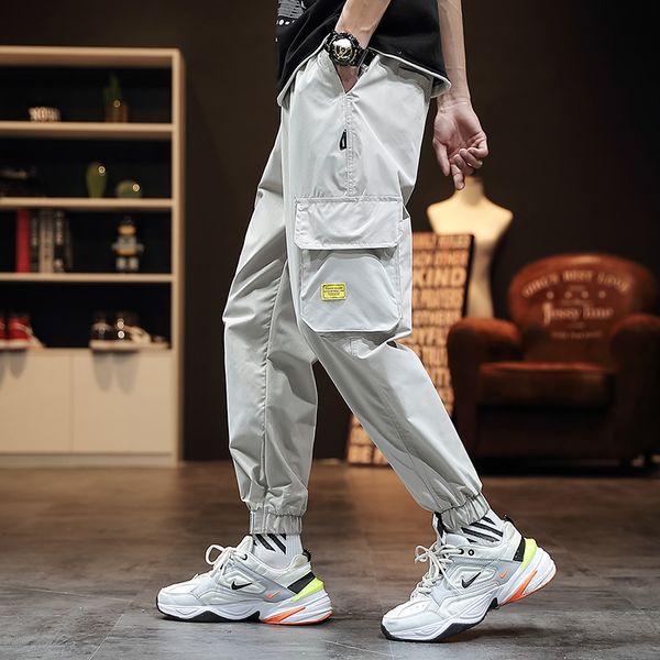 

2021 new men multi-pocket elastic waist design harem pant street punk hip hop casual trousers joggers male cargo pants nexb, Black