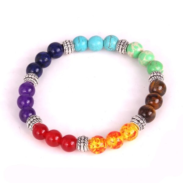 

8mm natural stone chakra colorful chakra agate king stone bracelet, Black