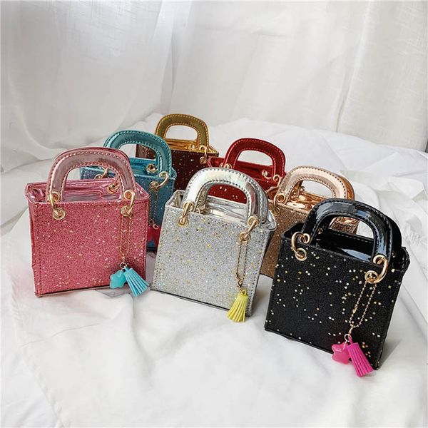 

girls handbags kids bags childrens accessories children princess one shoulder messenger bag sequin mini handbag purses b7221, Black