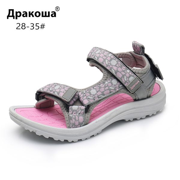 Apakowa Girls летние сандалии открытый носок крюк и петля пляж пешеходные спортивные сандалии дети моющиеся быстрые сухие слингбес водой обувь 210226