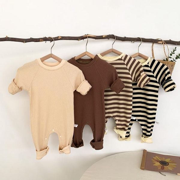 Primavera outono bebê macacão manga comprida toddler listrado macacões simples de uma peça bodysuits roupas