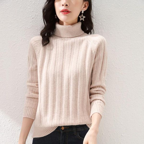 

women's sweaters lhzsyy2021 autumn winter sweater women fashion pure wool high neck large size knit longsleeve cashmere all-match, White;black