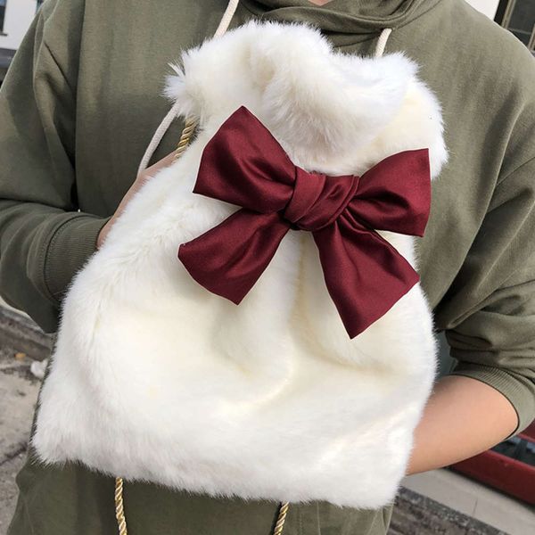 

autumn and winter imitation rex rabbit plush bag women's korean bow one shoulder bucket bag