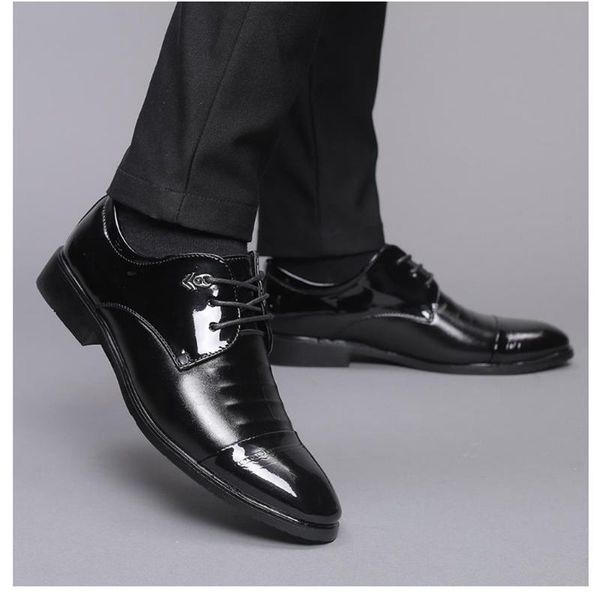 

dress shoes men leather brand classic business gentleman plus big size, Black