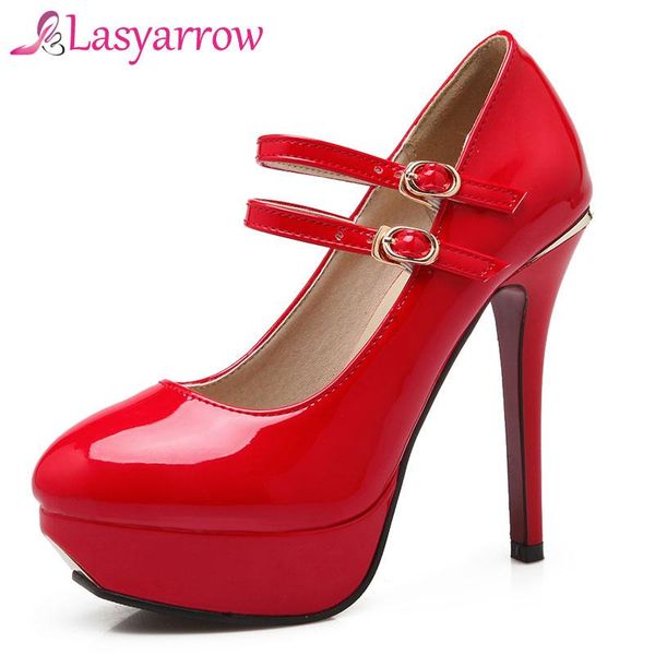 

lasyarrow brand shoes women round toe platform high heels pumps black red party wedding shoes thin heels big size 32-43 rm375