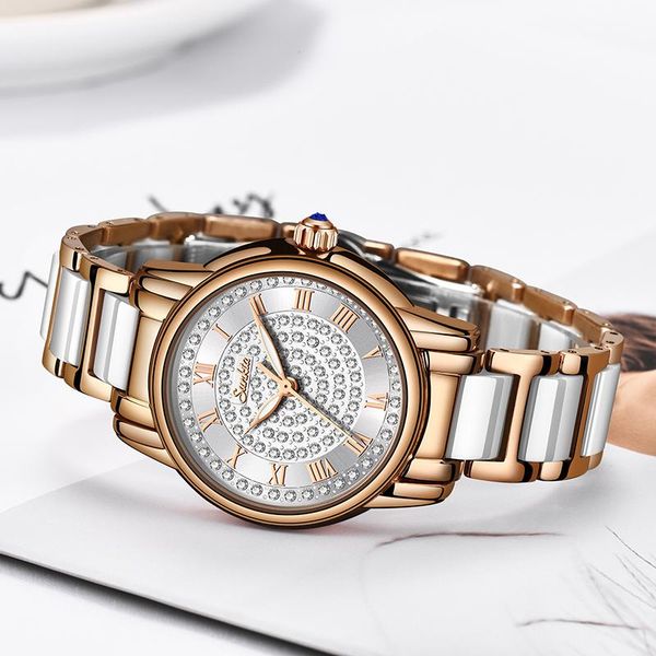 

wristwatches 2021sunkta fashion watches ladies bracelet watch casual ceramics quartz clock waterproof relogio feminino+box, Slivery;brown