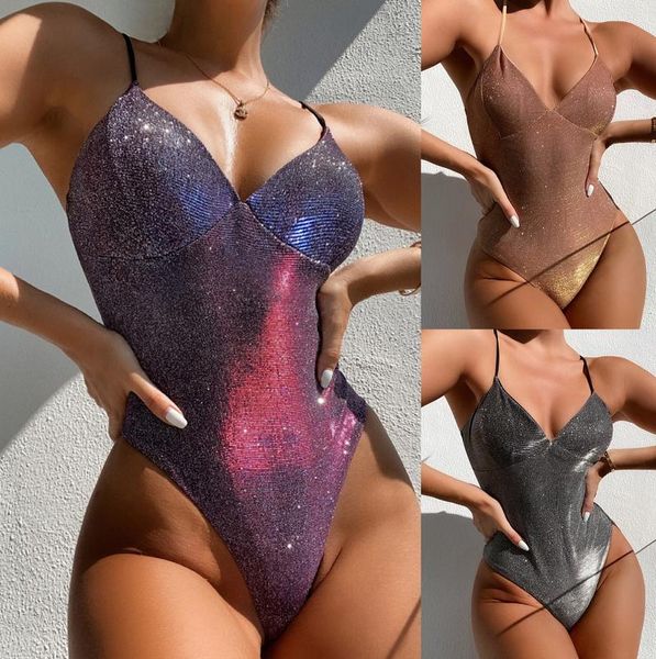 

2021 ladies flash sling strap one-piece swimsuit summer new swimming pool beach women swimming suit female bathing biquini