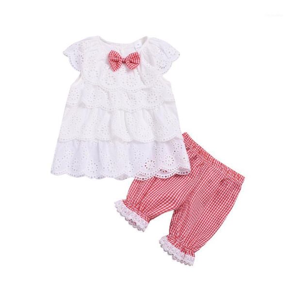 

clothing sets sagace girl baby outfits sweet ruffle lace bow plaid shorts clothes for summer casual 2021 fashion1, White