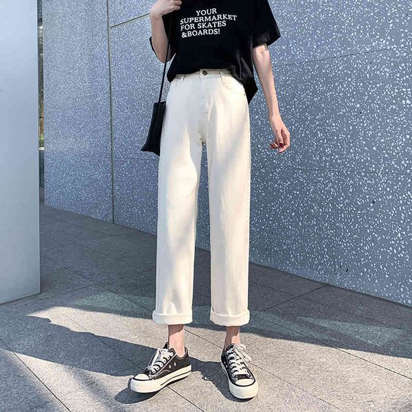 

women's jeans feminine straight-leg spring and summer new high-waisted thin wide-leg cropped trousers loose old pants vr95, Blue