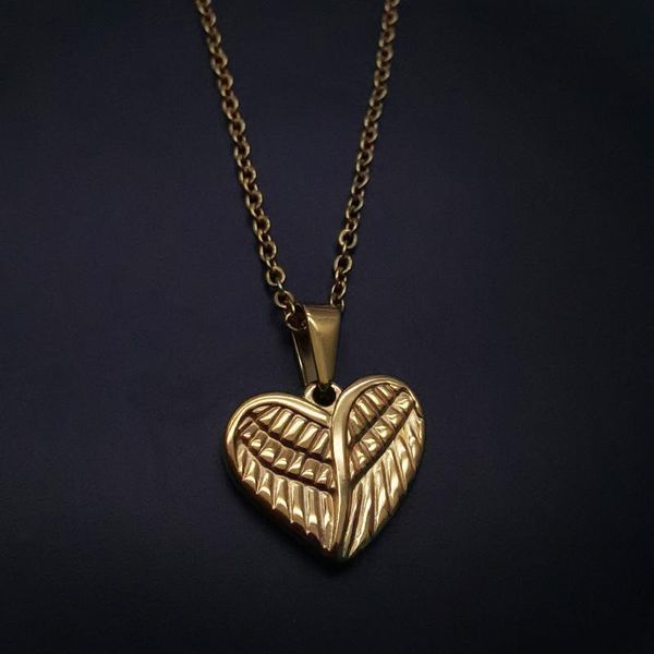 

pendant necklaces fashion design angel wing heart necklace stainless steel jewelry women hip hop chain christmas gifts, Silver