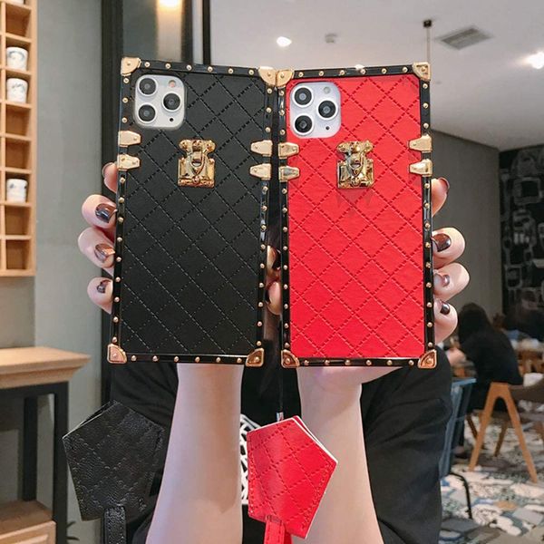 Square Box Cute Lattice Soft TPU Trunk Cases Unique Women Girls Lady Case con cordino per iPhone 13 12 11 Pro XR XS Max X 8 7 6 6S Plus