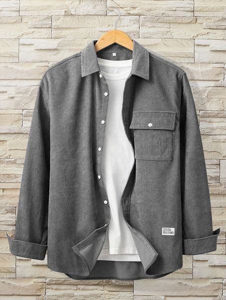 

men flap pocket patched corduroy overshirt without tee h4wk#, Black;brown