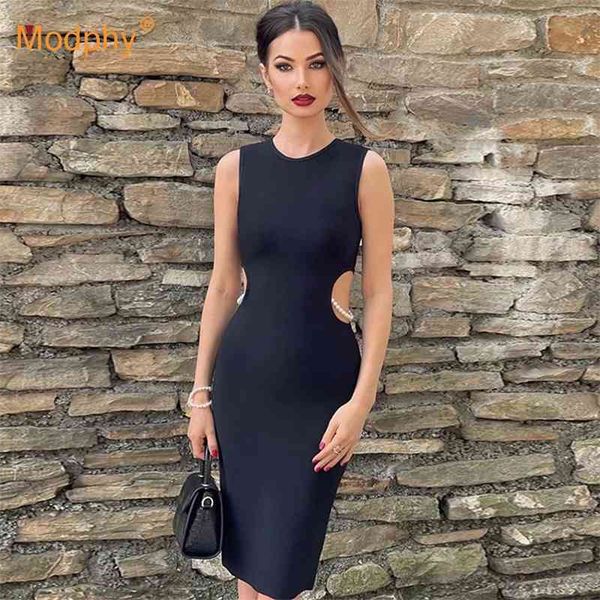 

summer women party bandage dress sleeveless beaded hollow bodycon club evening vestidos 210527, Black;gray