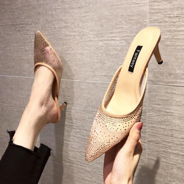 

female shoes pointed toe slippers women summer transparent heel slides fashion heeled mules jelly flip flops med 2021 luxury hig, Black