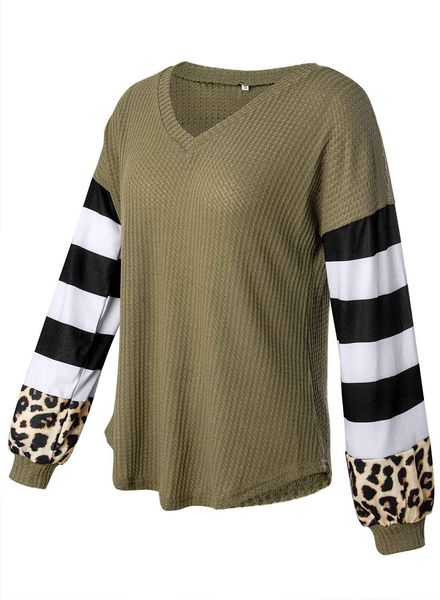 

women designers clothes 2020 fashion wholesale v-neck joining printing stripe loose type medium style long sleeve leisure t shirt for women, White