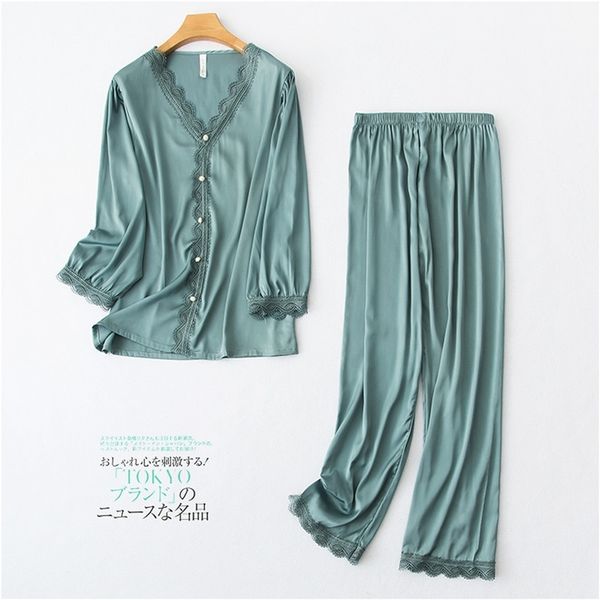 

daeyard new silk pajamas sets women cute shirts and pants 2 pcs appliques pijamas girls sweet home clothes sleepwear 210305, Black;red