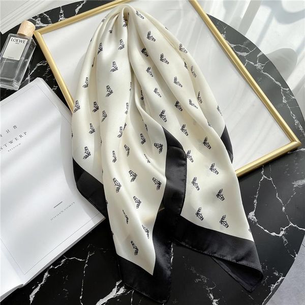 

scarves 2021 lady print silk square neck scarf shawl wrap 70*70cm hair band foulard women office neckerchief tie ribbon bag, Blue;gray