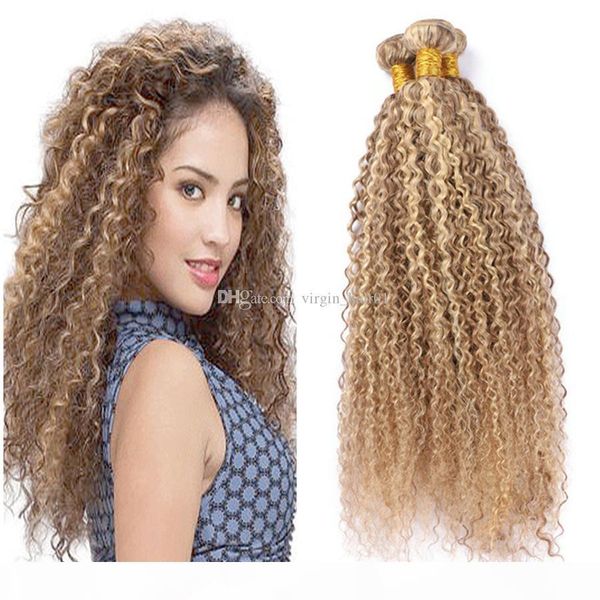 

peruvian virgin human hair bundles afro kinky 27 613 brown and blonde 3 bundles hair mix piano hair extension deals, Black;brown