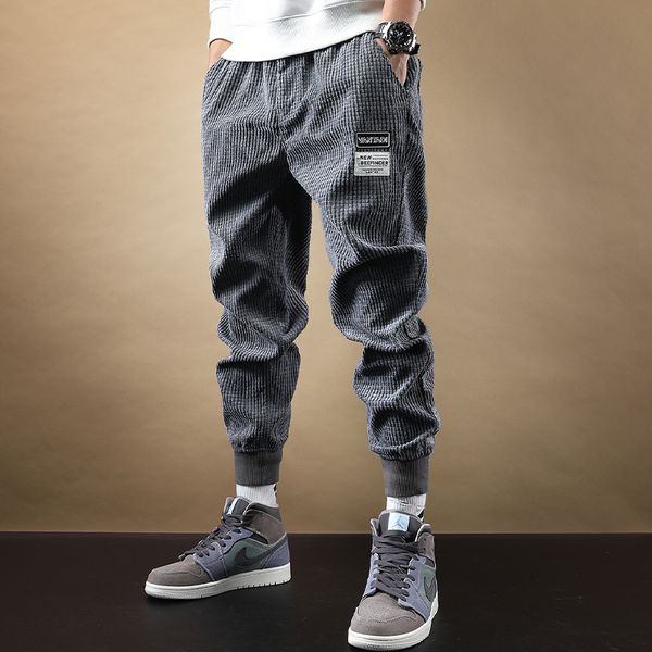 

2021 corduroy casual male untied sports pants. oxlu, Black