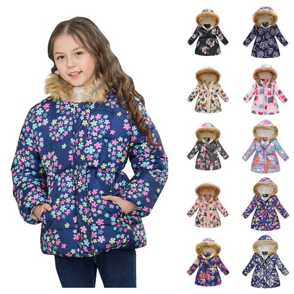 

jackets children's parkas jacket winter baby girls hooded windproof coat thicken warm long toddler kids outerwear clothes 2-11y, Blue;gray