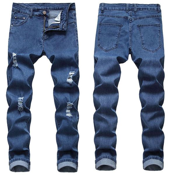 

denim men jeans 2021 summer thin business casual straight fitness stretch light blue soft gentleman trousers
