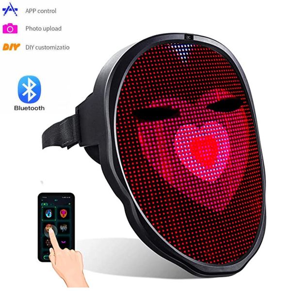 Bluetooth LED Maske Maskeli Balo Oyuncakları APP Kontrolü RGB Işıklı Programlanabilir DIY Resim Animasyon Metni Cadılar Bayramı Noel Karnavalı Kostüm Partisi Oyunu Çocuk Maskeleri