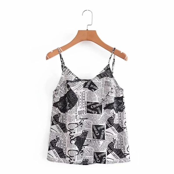 

women sling vest fashion spaper print sleeveless camisole summer tank black blue small female causal 210531, White