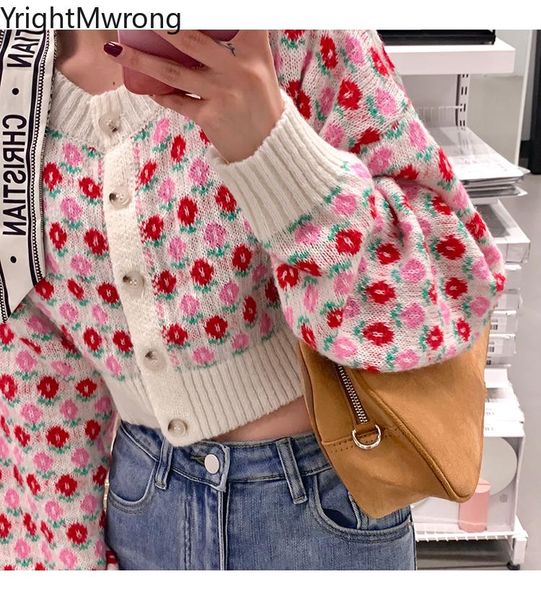 

women's knits & tees cute flower button knitted cropped cardigan sweater coat fashion korean knit outwear jumper crop fall streetwear a, White