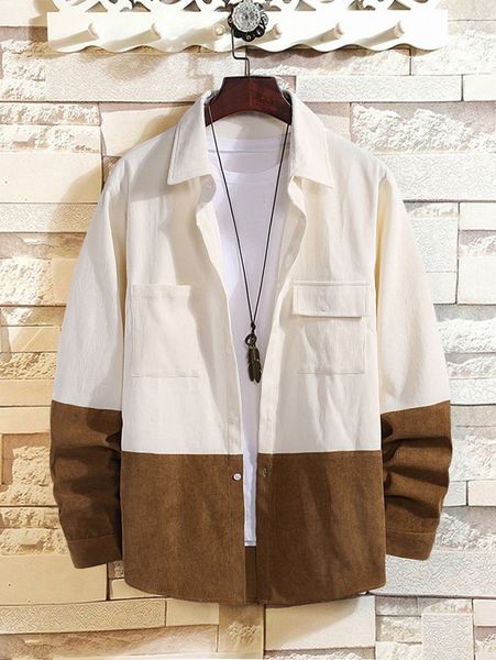 

men two tone pocket front corduroy shirt without tee p8gw#, White;black