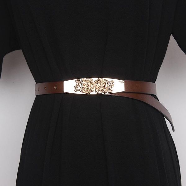 

belts women's runway fashion genuine leather rose cummerbunds female vintage dress corsets waistband decoration wide belt r3343, Black;brown
