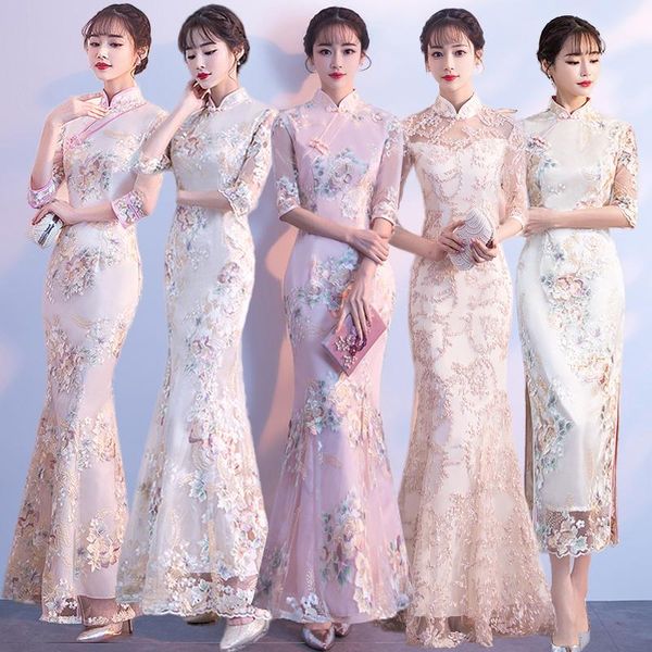 

ethnic clothing women's cyano chinese dipao dress oriental wedding china evening traditional clothes style cheongsam qipao long vintage, Red