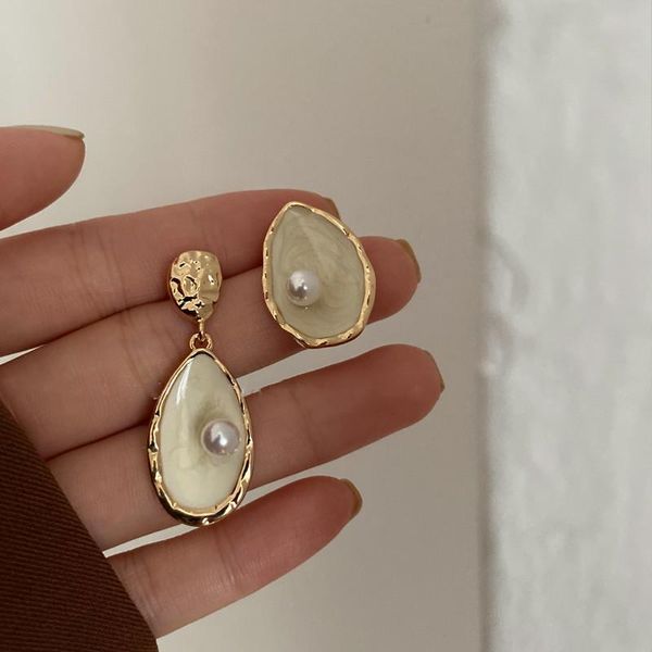 

dangle & chandelier lovoacc white enamel waterdrop earrings for women 2021 gold color metal asymmetry simulated pearl bijoux femme, Silver