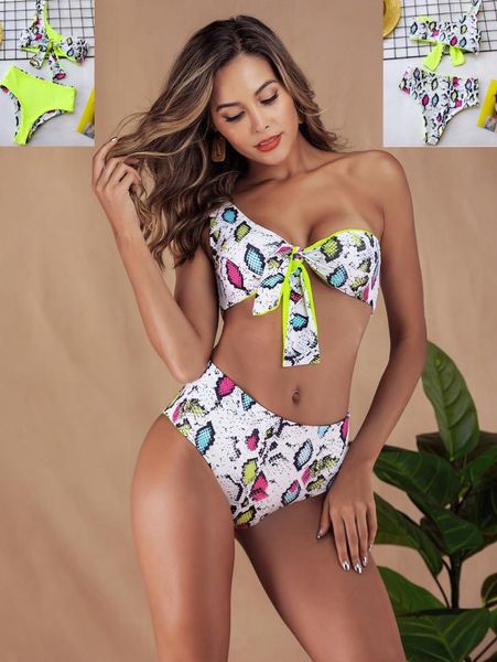 

one-piece suits 2021 summer women floral high waist bikini set push up knot swimsuit bathing suit beach swimwear two-piece