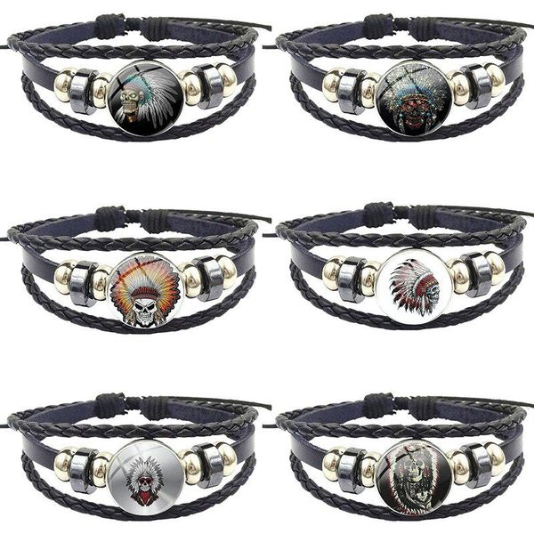 

charm bracelets skull for women jewellery retro style jewelry with plated glass cabochon black leather bracelet bangle, Golden;silver